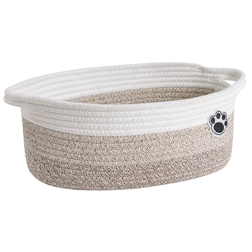 HiChen Dog Toy Basket Small Gift Basket for Baby, Storage Basket for Nursery, Woven Basket for Dog Cat Storage, Nursery Storage Basket for Diapers, Towels, 12"x 8" x 5" Mixed-Brown | Amazon (US)