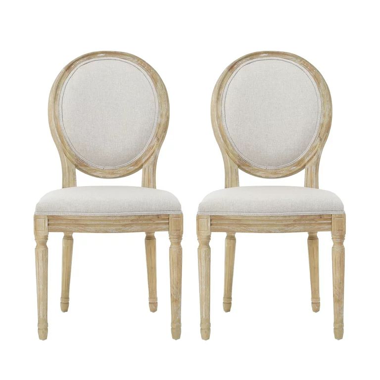 Phinnaeus French Country Fabric Dining Chairs, Set of 2, Beige and Natural | Walmart (US)