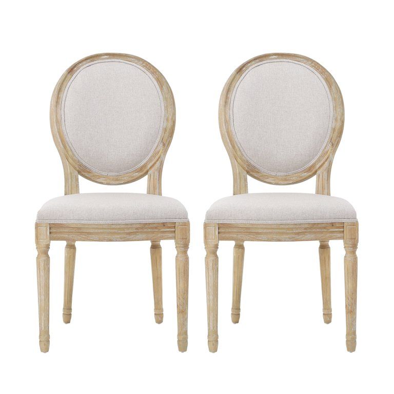 Phinnaeus French Country Fabric Dining Chairs, Set of 2, Beige and Natural | Walmart (US)