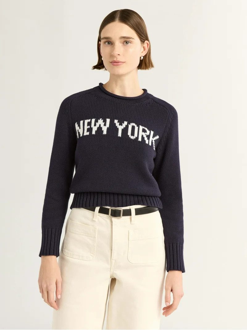 Free Assembly Women's and Women's Plus Cotton Saddle Shoulder Sweater with Long Sleeves, Sizes XS... | Walmart (US)