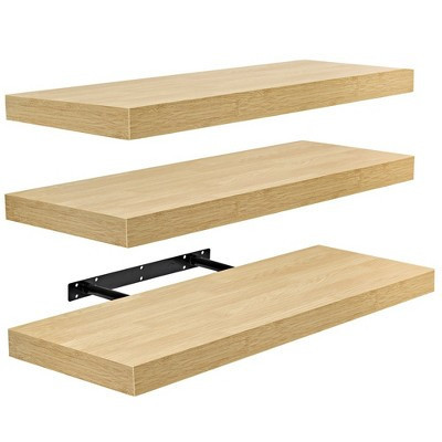 Set of 3 (24"x9") Sorbus Rectangle Floating Shelves with Invisible Brackets - for Bedroom, Kitchen Decor, Bathroom Shelves (Maple) | Target