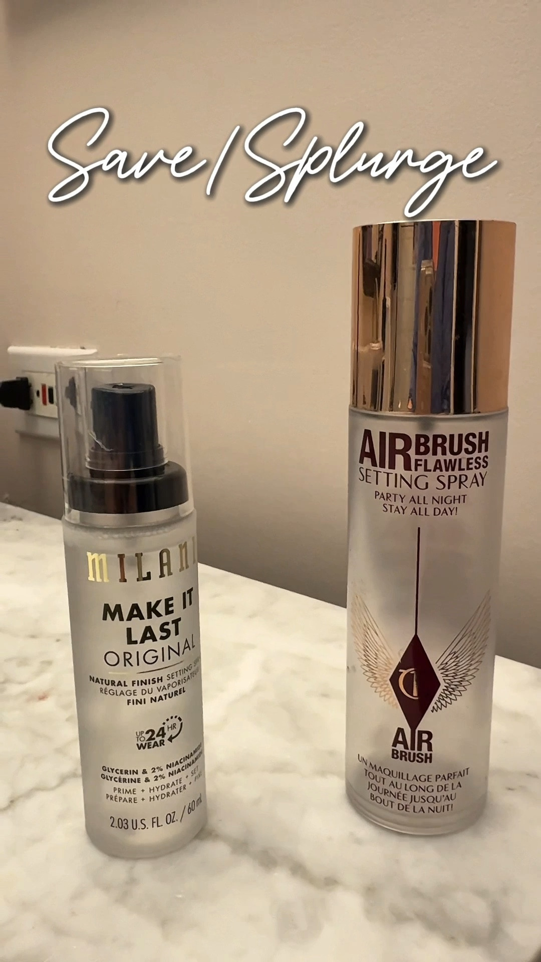Save/Splurge part 1 Makeup setting spray. 
Charlotte Tilbury’s setting spray Airbrush Flawless is the industry GOAT of setting sprays… but it comes with a hefty price tag. If you’re looking for something a little more affordable Milani’s setting spray fits the bill. They both keep making looking flawless for up to 16 hours.

#affordablemakeup #charlottetilbury #Milani #makeupdupes #makeupsettingsprays

Makeup setting spray 

#LTKFindsUnder50 #LTKBeauty