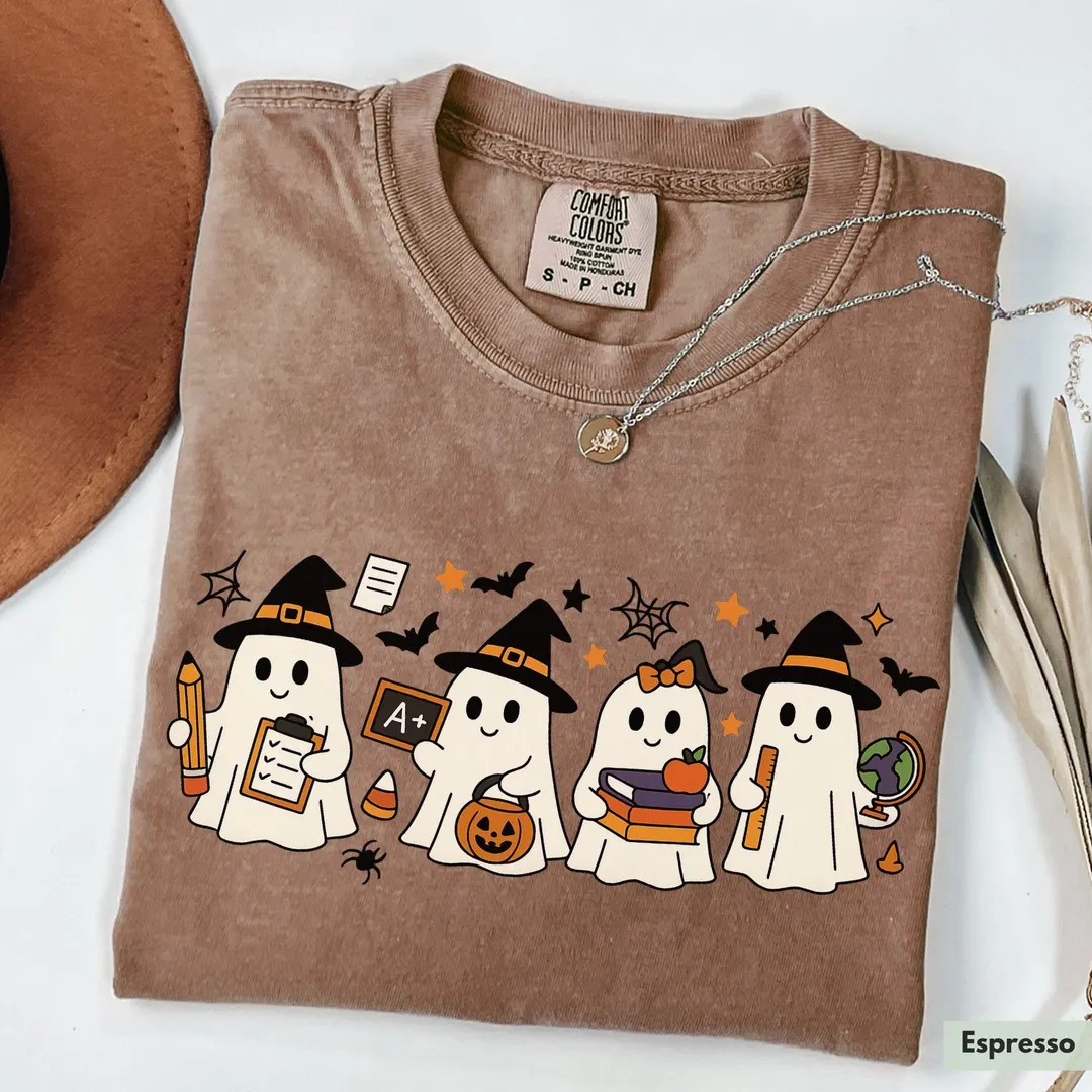 Comfort Colors® Halloween Ghost Teacher Shirt, Halloween Teacher Shirt, Spooky Teacher Shirts, H... | Etsy (US)