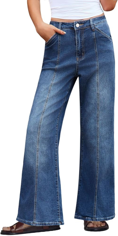 Womens High Waisted Wide Leg Jeans Trendy Baggy Stretchy Loose Straight Leg High-Rise Denim Pants... | Amazon (US)
