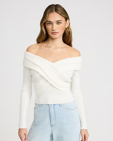Off The Shoulder Crossover Front Sweater | Express