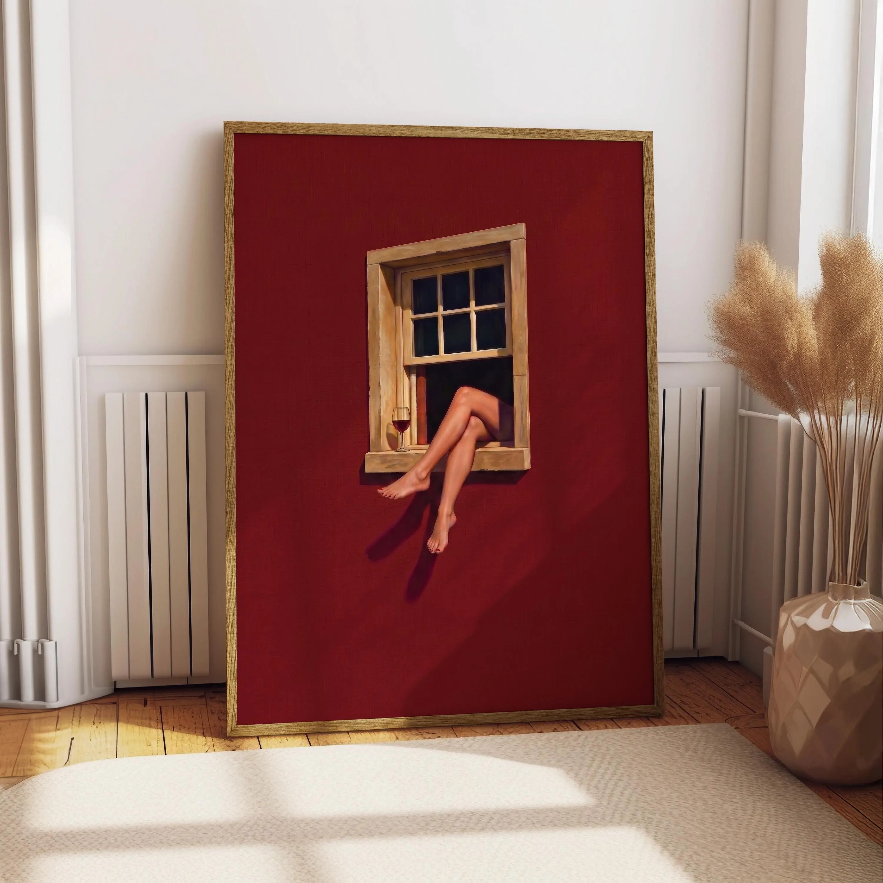Red Wine Window Print, Trendy Wall Art, Womans Legs In Window Poster, Vintage Artwork, Cherry Red Apartment Decor, Eclectic Aesthetic Print | Etsy (Global)