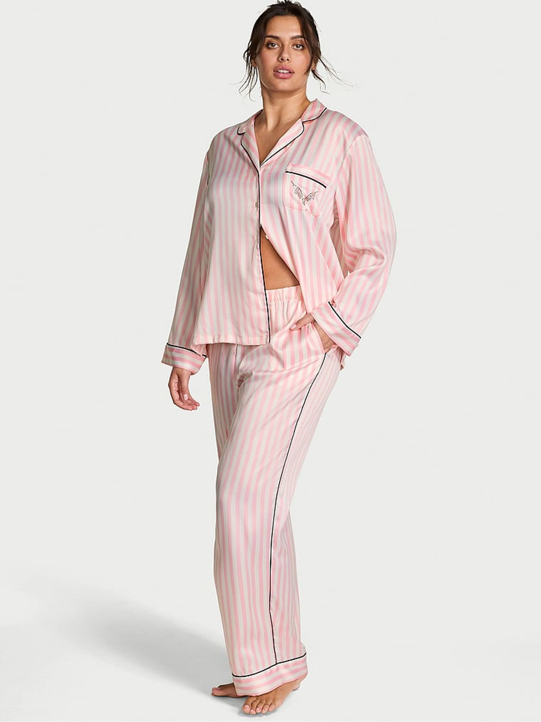 Pink Iconic Stripe Fashion Show Satin Long Pyjamas Set | Victoria's Secret UK