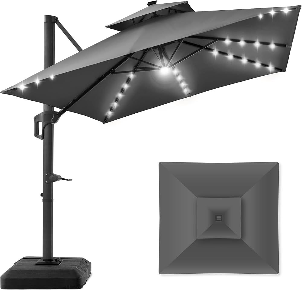 Best Choice Products 10x10ft 2-Tier Square Cantilever Patio Umbrella with Solar LED Lights, Offse... | Amazon (US)