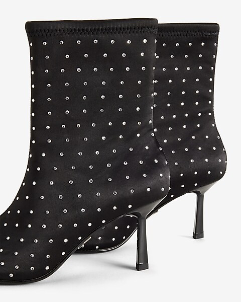 Rhinestone Pointed Toe Thin Heel Booties | Express