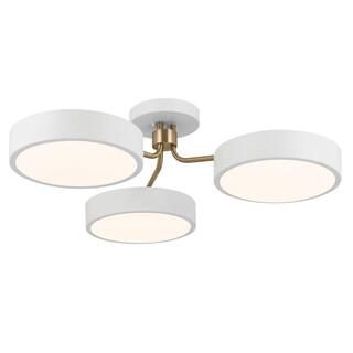 KICHLER Sago 40 in. 3-Light White and Champagne Bronze Bedroom Modern Integrated LED Semi-Flush M... | The Home Depot
