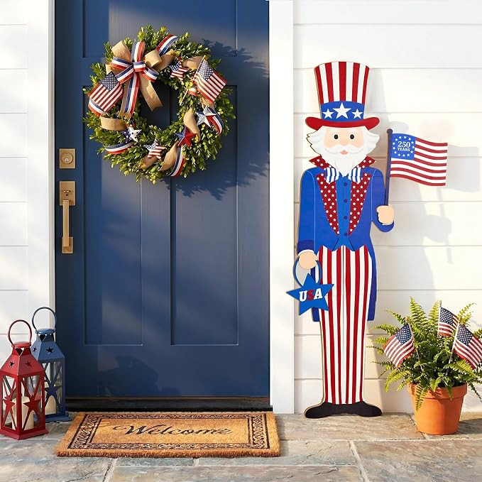 3FT Patriotic Uncle Sam Porch Sign 4th of July Wooden Door Decor, Large 250th Anniversary Memoria... | Amazon (US)
