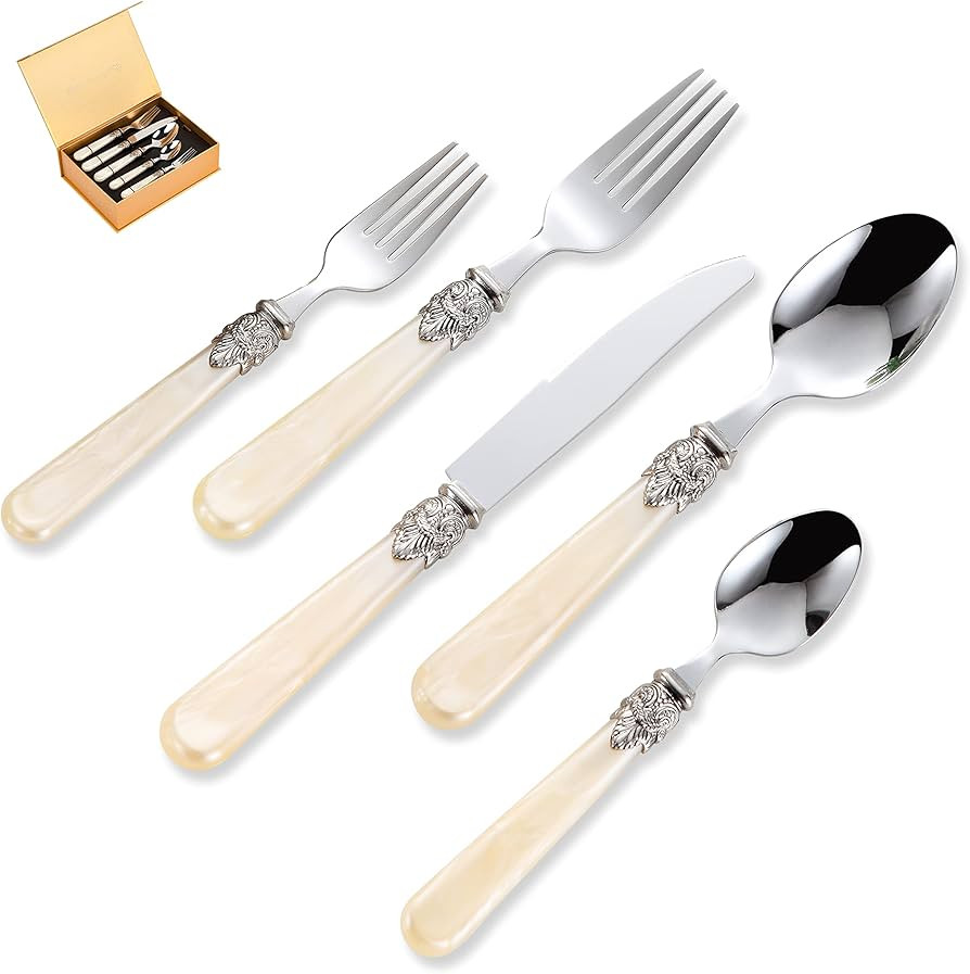 20 pieces 18/10 Stainless Steel Silverware Sets With Champagne Handle,Vintage Cutlery Sets,Sliver... | Amazon (US)