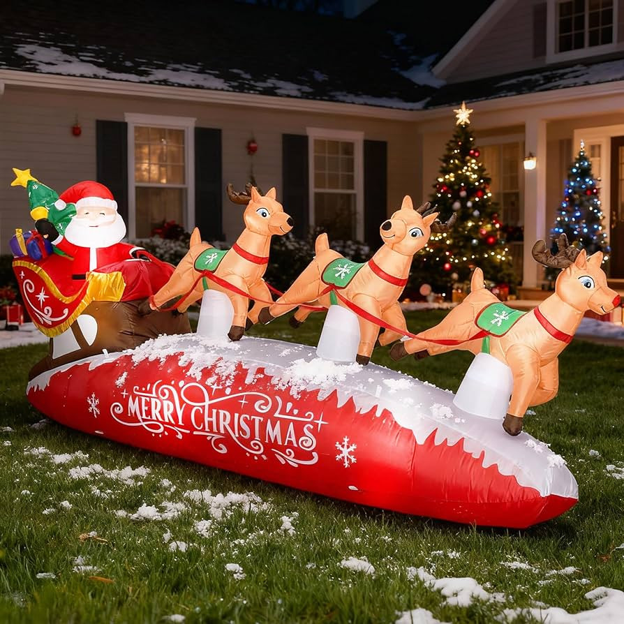 ZPISF 10 FT Santa Sleigh with Reindeer Christmas Inflatables Outdoor Decorations, Christmas Blow ... | Amazon (US)