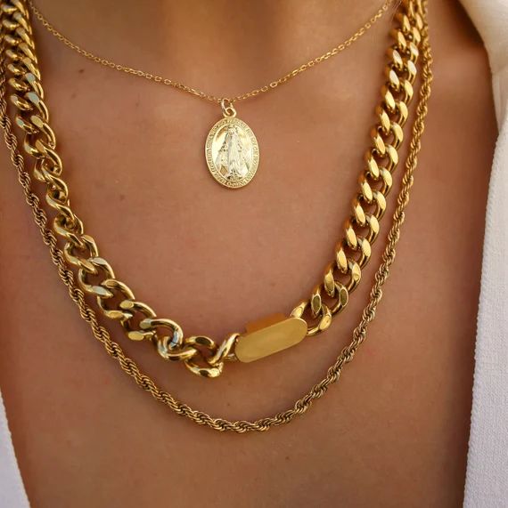 Cuban Chain GOLD FILLED Necklace, Curb Chain Necklace, 18K Gold Chain Necklace, Thick Chain, Chun... | Etsy (US)