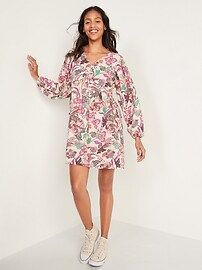 Floral-Print V-Neck Long-Sleeve Swing Dress for Women | Old Navy (US)