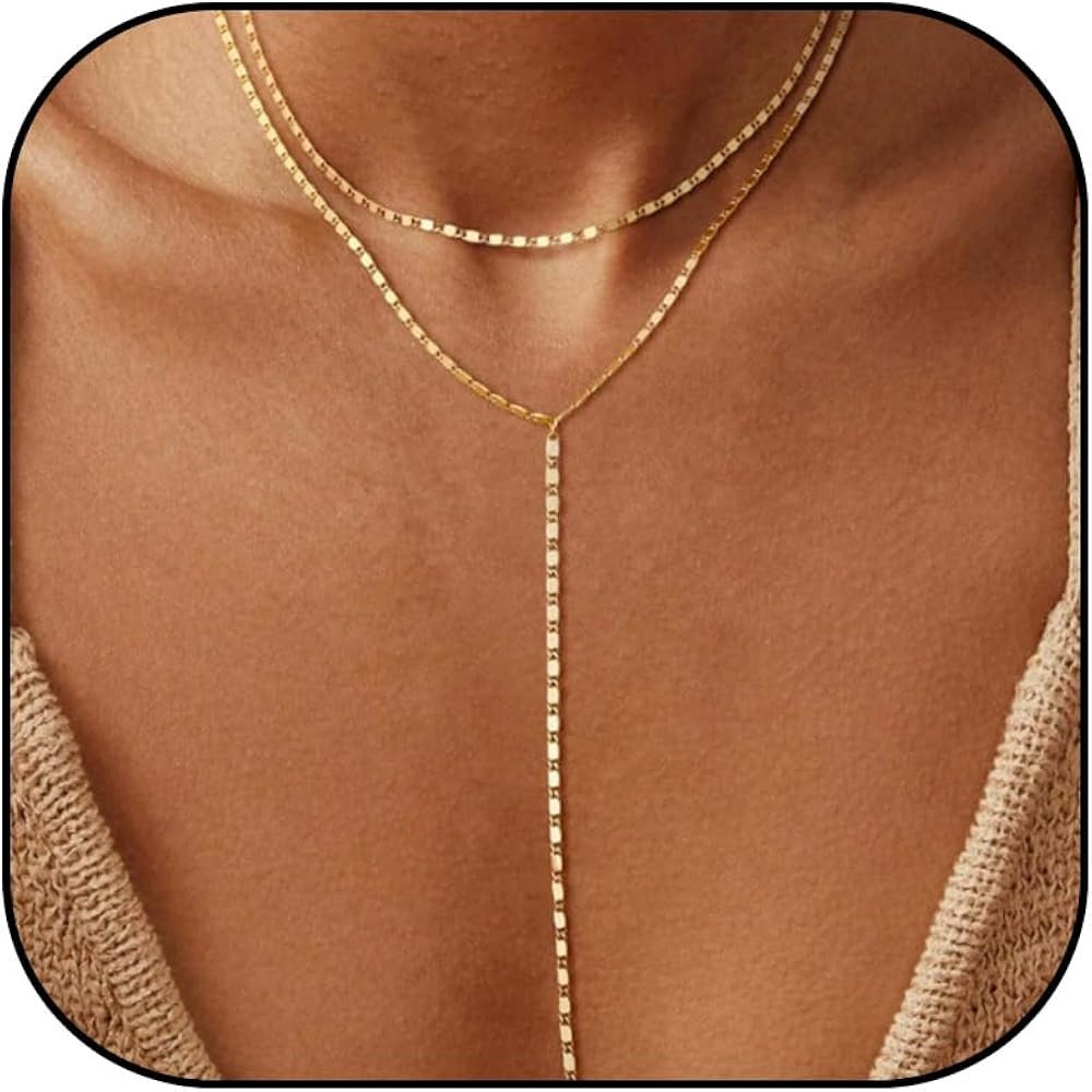Lariat Gold Necklace for Women Layered Long Necklaces 14k Gold Layer Sequin Twist Chain Rhineston... | Amazon (US)
