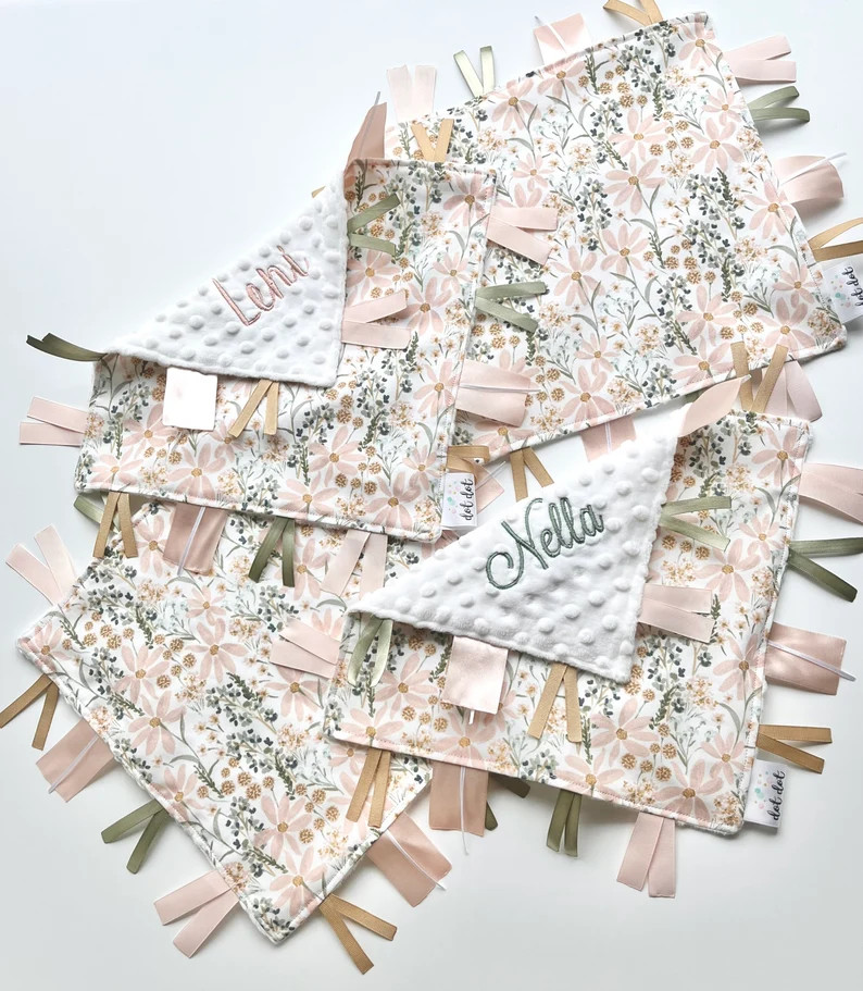 Wildflower  Baby Girl Lovey Tag Sensory Security Blanket Toy - Etsy | Etsy (US)