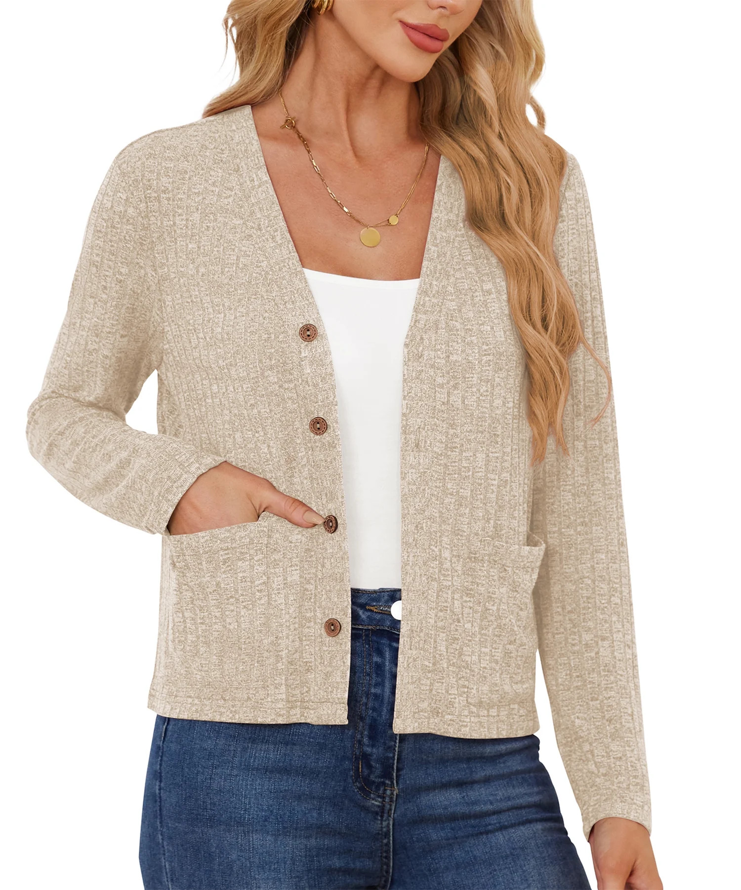 AskLazy Women's Open Front Cardigan Casual Loose Lightweight Cardigans Sweater,US Size,Light Apri... | Walmart (US)