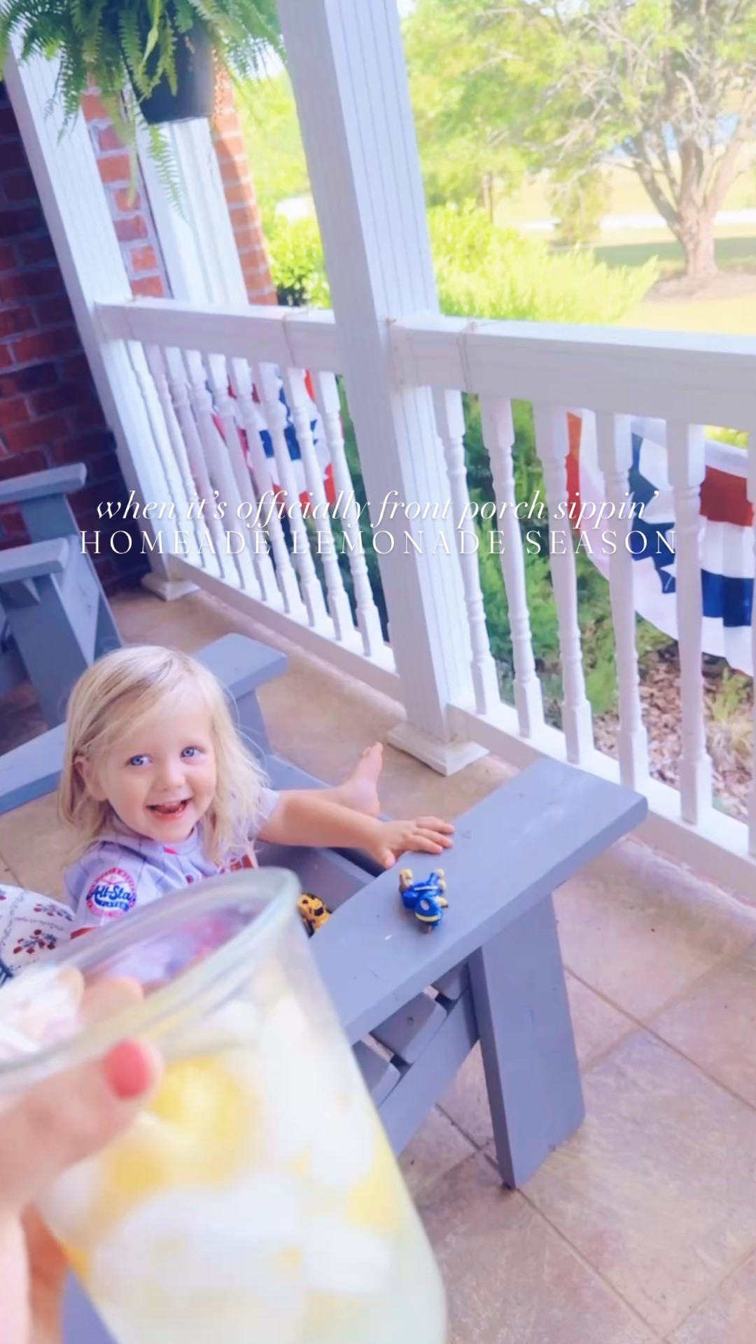 When it’s officially front porch sippin’ homemade lemonade 🍋🧊🫙 season back home 🏡 here on our farm sweet farm !!! 💛🚜🩵🌾 This dreamy front porch ☀️ view 🫶🏽 and barefoot 👣 baby 👶🏼 lemonade-lovin’ cutie 🥰 is what farmhouse “American 🇺🇸 honey” 🍯  summer 🌞 dreams are made of y’all !!! 😍 #frontporchseason #hellosummer #barefootbabies #homemadelemonade #americanhoneysummer

#LTKmomlife #LTKHome #LTKBaby