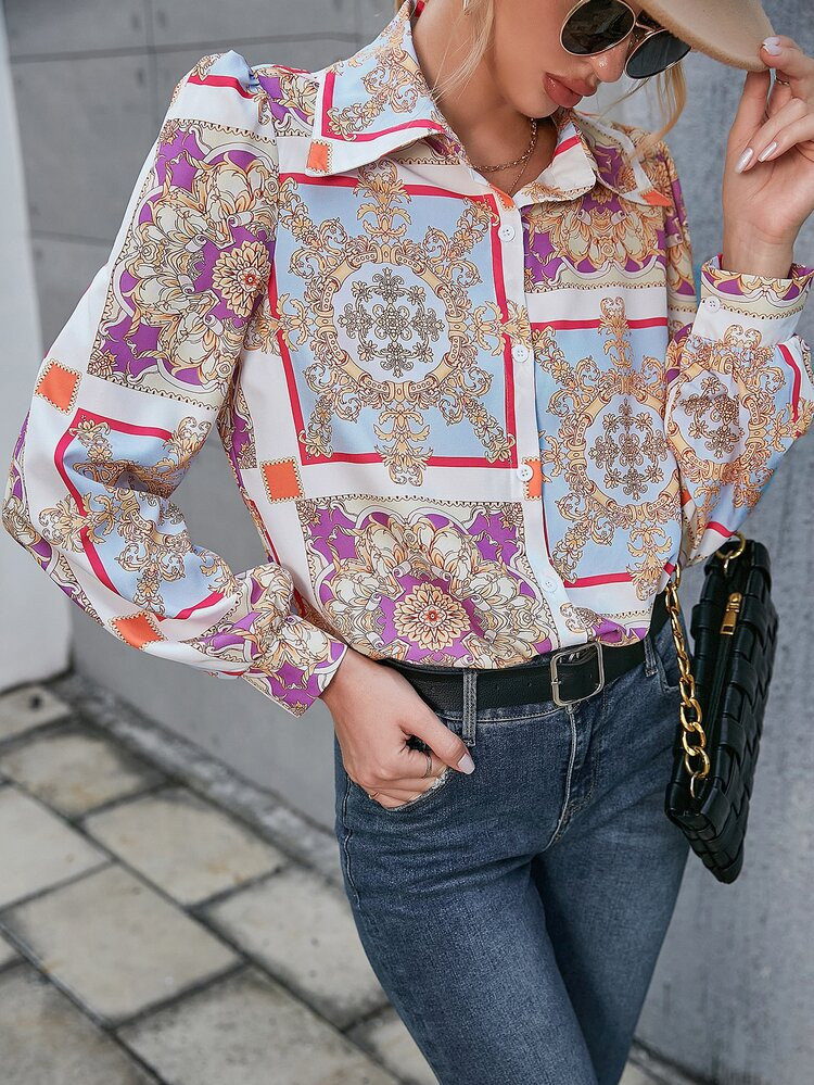 Scarf Print Button Up Shirt | SHEIN