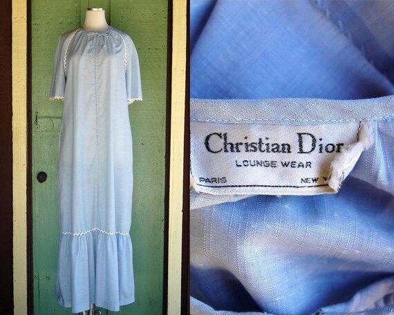 1970s Christian Dior Loungewear Nightgown // 70s Pale Blue Dior House Dress with White Ric Rac Tr... | Etsy (US)