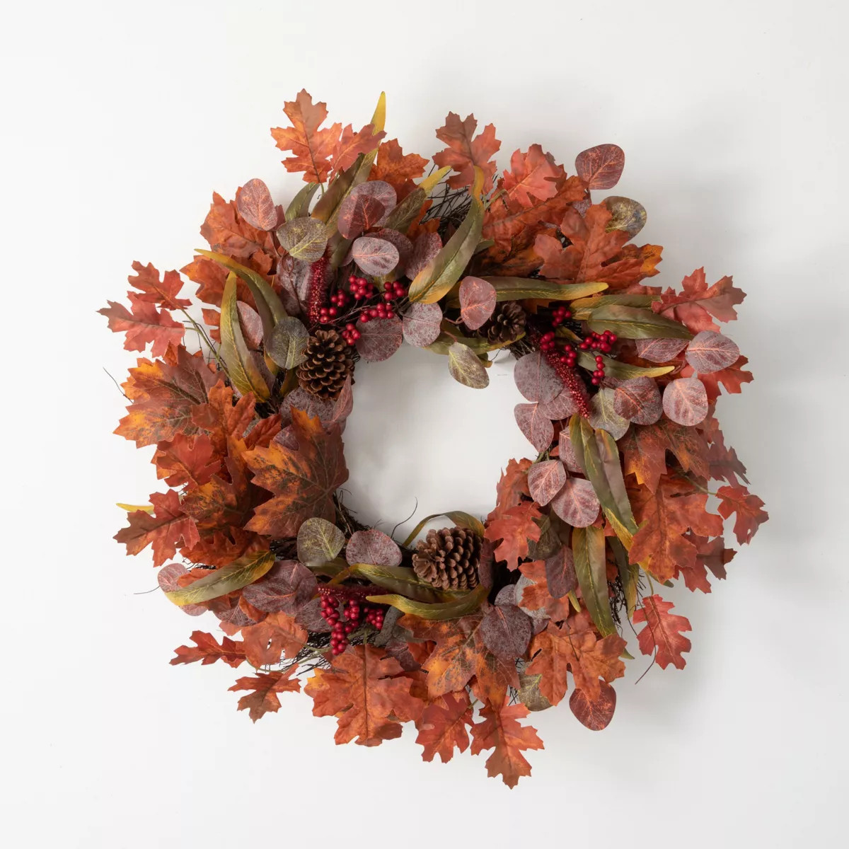 28"H Sullivans Leaf And Pinecone Wreath For Front Door, Multicolored | Target