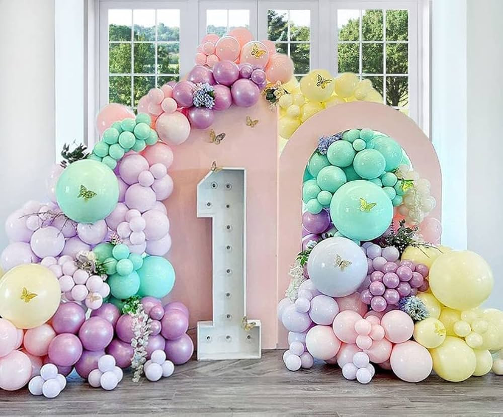 Pastel Balloon Garland kit - Double Stuffed Pink Purple Yellow Green Balloons Macaron Rainbow Bal... | Amazon (US)