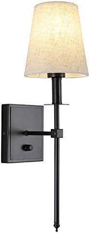 Rizzyluz Vintage LED Dimmable Wall Sconce Lighting, Black Vanity Light with On/Off Switch, Linen ... | Amazon (US)