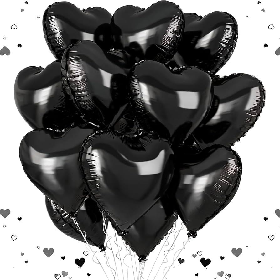 12 PCS Black Heart Balloons, 18 Inch Large Black Heart Foil Balloon, Love Valentines Mylar Balloo... | Amazon (US)