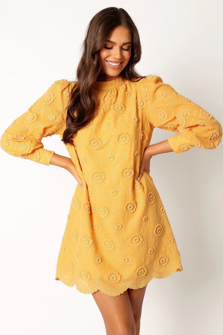 Stefania Long Sleeve Mini Dress - Mustard | Petal & Pup (US)