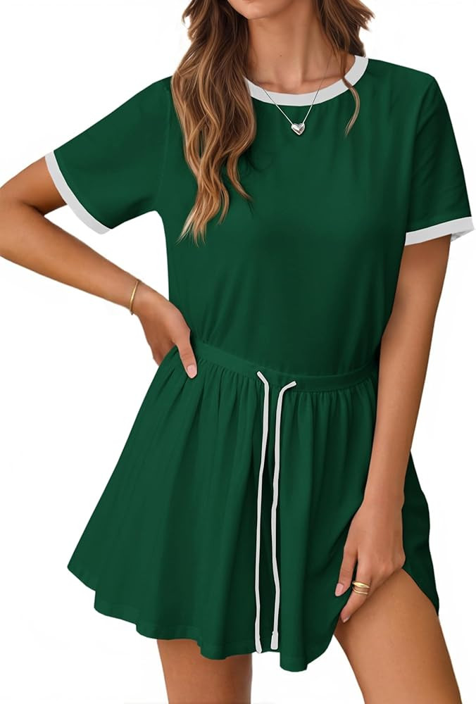 Fisoew Women’s Tennis Dress Casual Short Sleeve Pleated Contrast Color Loose Workout Summer T S... | Amazon (US)