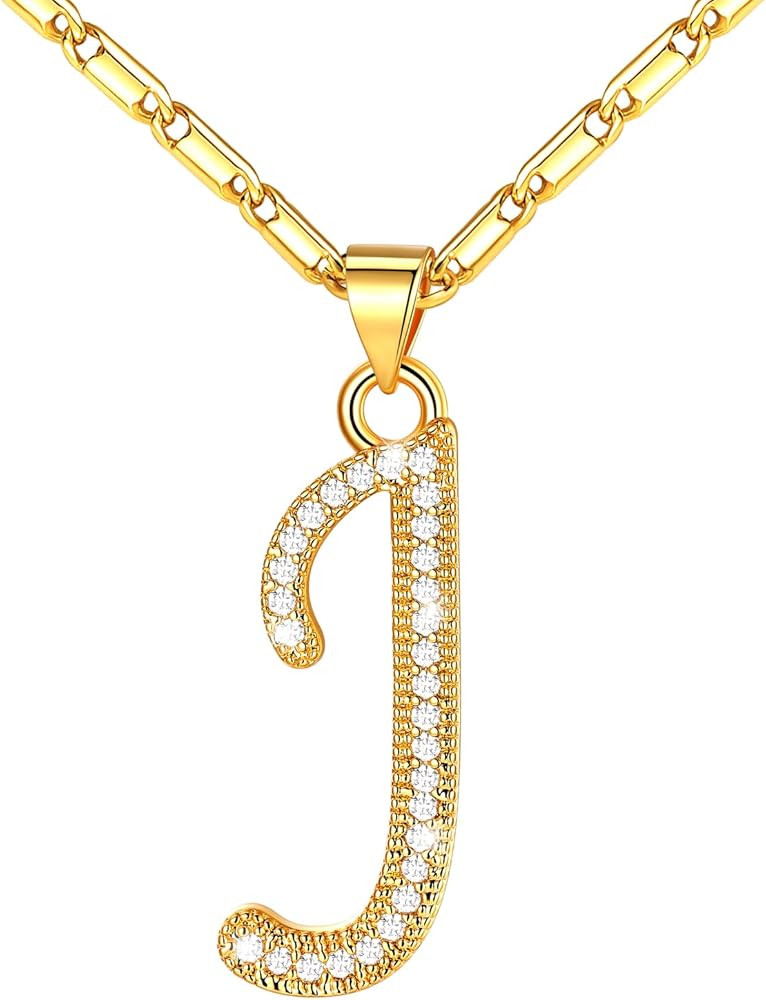 U7 Initial Necklace for Women, Gold/Platinum Plated CZ Crystal Letter A-Z Pendant Necklace, Shiny... | Amazon (US)