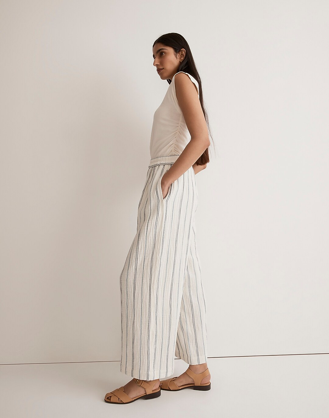 The Untailored Wide-Leg Crop Pant in Striped Lightspun | Madewell