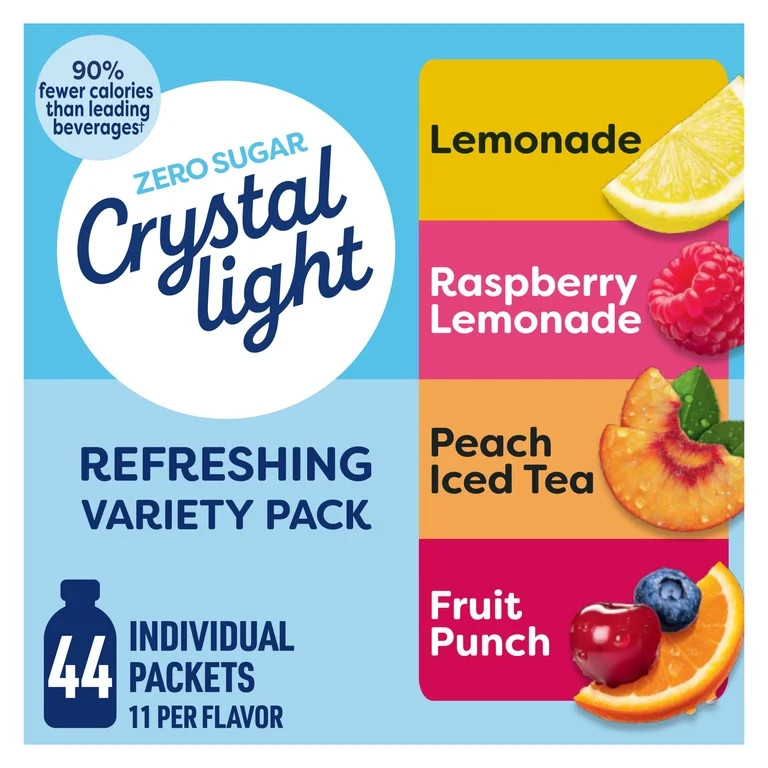 Crystal Light Refreshing Drink Mix Variety Pack, 44 Packets, for Convenient Hydration, Lemonade, ... | Walmart (US)