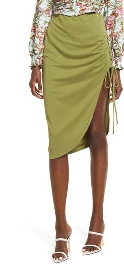 Side Ruched Skirt Green Skirt Skirts Business Casual Workwear Summer Outfits Satin Skirt | Nordstrom