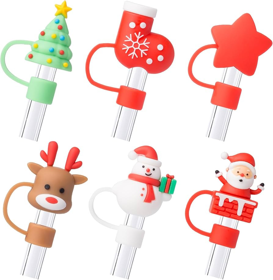6Pcs Christmas Red Straw Cover Cap for Stanley Cup 40oz/30oz Tumbler, 10mm Reusable Cute Drinking... | Amazon (US)