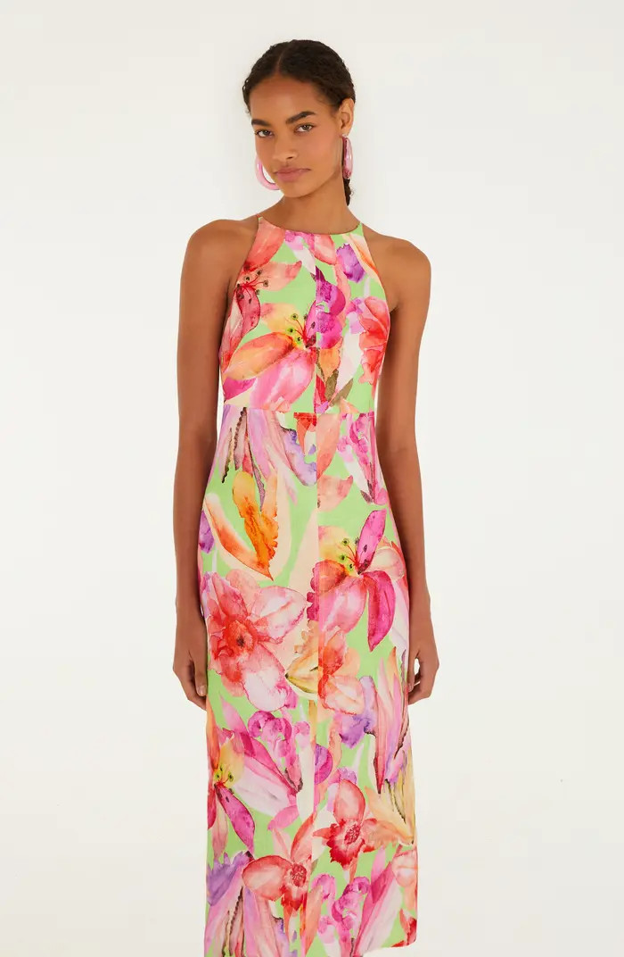 Artsy Flora Linen Midi Dress | Nordstrom