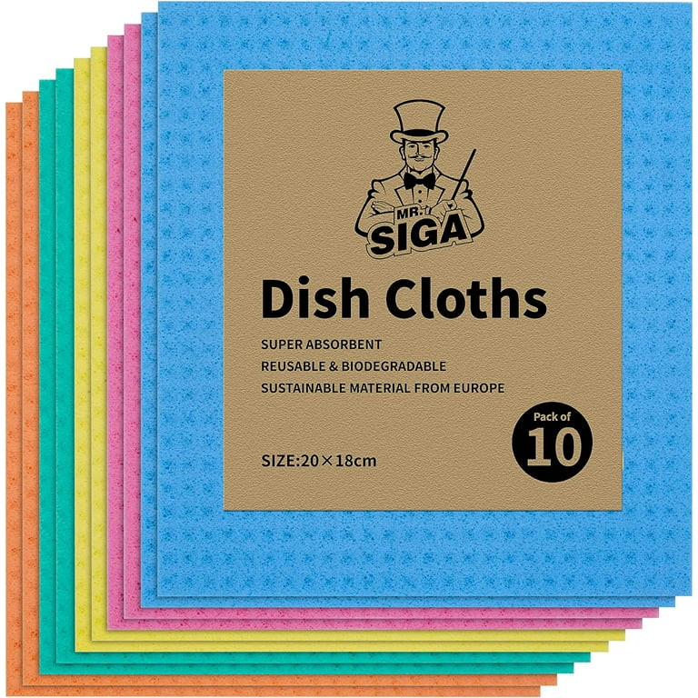 MR.Siga Reusable Dish Cloths, Cellulose Sponge Cloth for Kitchen, Absorbent Cleaning Cloth,10 pac... | Walmart (US)