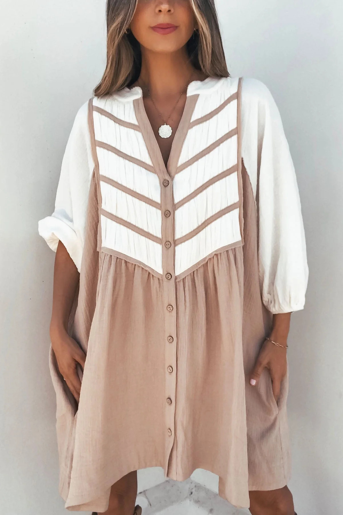 Cream Color Block Tunic Dress | Magnolia Boutique