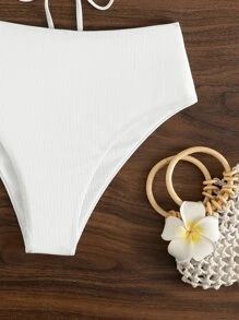 Solid Lace Up Back Bandeau High Waisted Bikini Swimsuit SKU: sw2205042215595684(500+ Reviews)$12.... | SHEIN