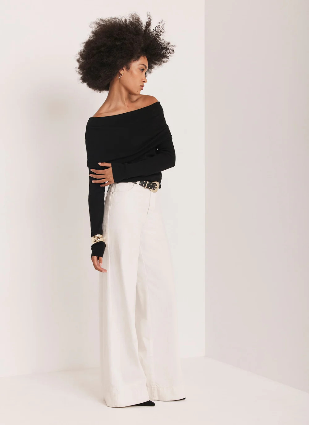 Black Ribbed Bardot Top | Mint Velvet