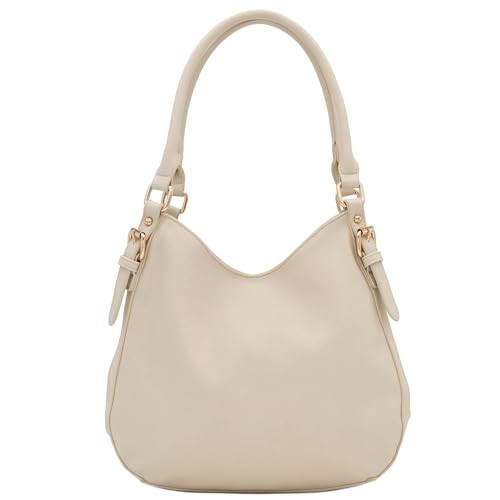 Light-weight 3 Compartment Faux Leather Medium Hobo Bag (Beige) | Amazon (US)