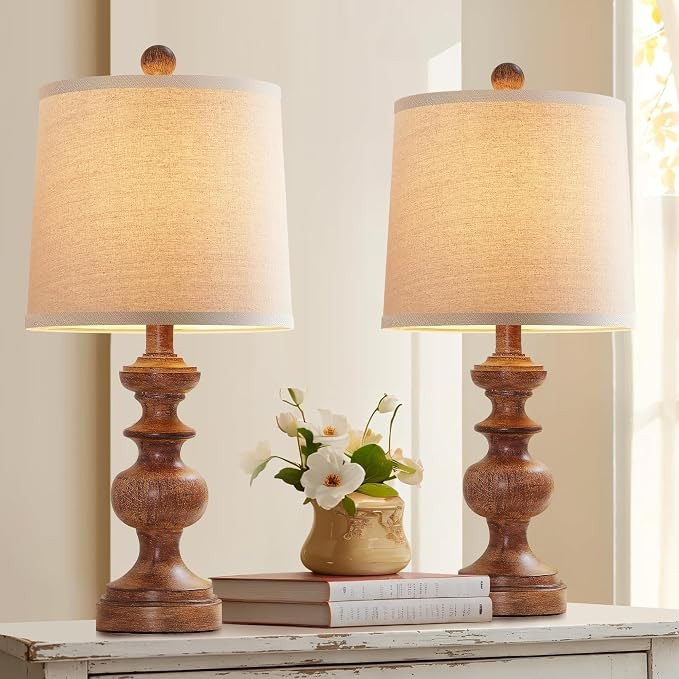 Farmhouse Table Lamp Set of 2, Rustic Table Lamps for Living Room Bedroom, 22" Mid Century Modern... | Amazon (US)