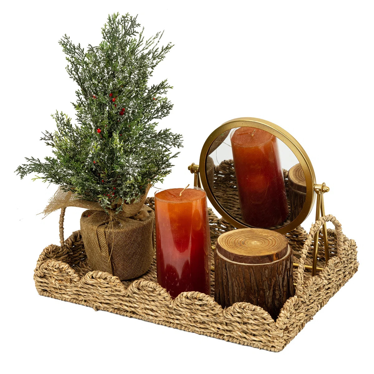 August Grove® 14" Handmade Scalloped Tray Decor, Wicker Seagrass Tray, Christmas Serving Tray wi... | Wayfair North America