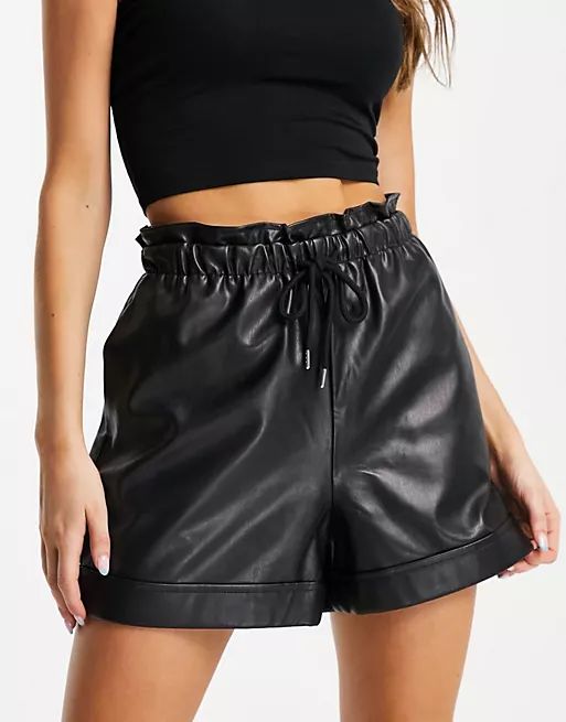 Topshop faux leather jogger short in black | ASOS (Global)