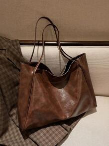 Bolsa Tote de Ombro de Grande Capacidade, Design Vintage de Grande Capacidade, Bolsas de Couro Fe... | SHEIN