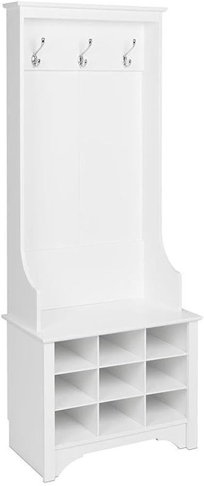 Prepac White Hall Tree, Shoe Cabinet, Storage Cabinet with 9 Shoe Cubbies and 3 Double Coat Hooks... | Amazon (US)