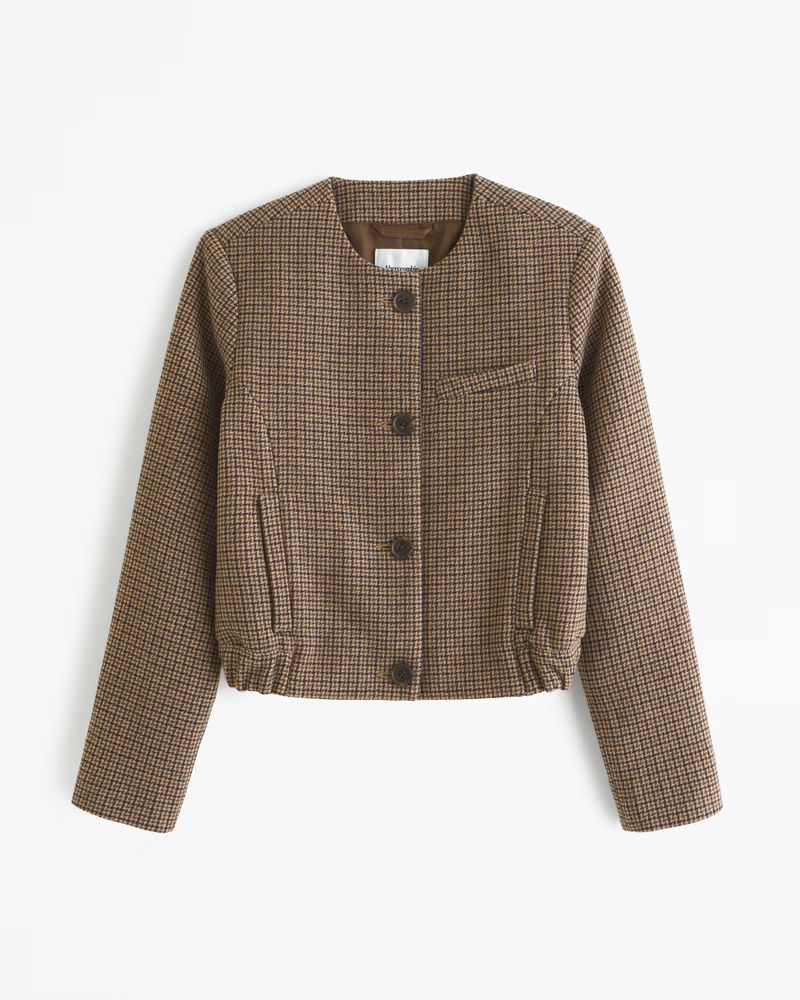 Collarless Cinched Wool-Blend Jacket | Abercrombie & Fitch (US)