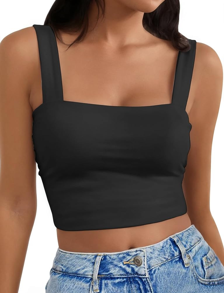 Square Neck Tops for Women, Sleeveless Crop Tops Women, Sexy Cropped Double Layered Tank Tops, Wo... | Amazon (US)