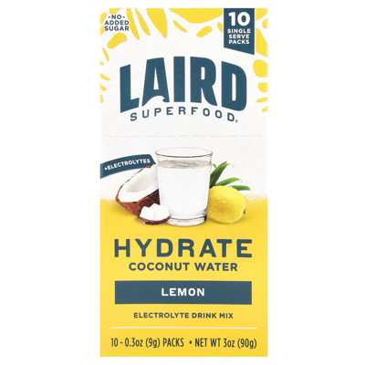 Laird Superfood Hydrate Coconut Water, Electrolyte Drink Mix, Lemon, 10 Packs, 0.3 oz (9 g) Each | Target